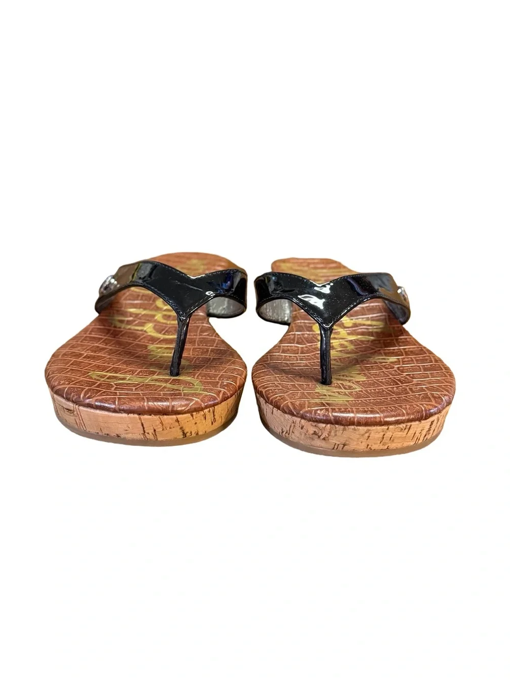 Sam Edelman Tanya Black Patent Cork Platform Wedge Sandals Women’s Size 6.5